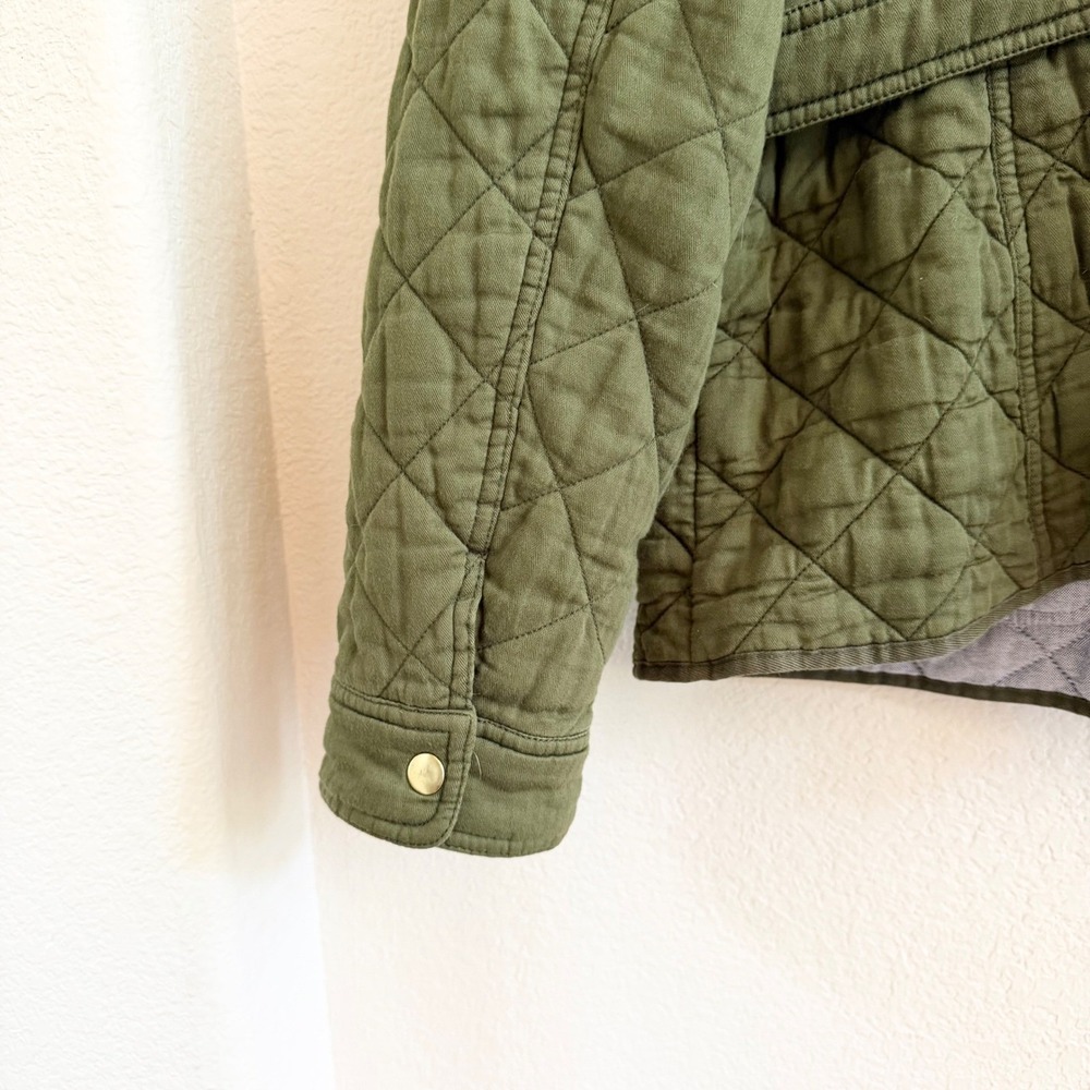 J.Crew Womens Olive Green Quilted Field Barn Jacket XLT Cotton Gold Snaps - Picture 10 of 15